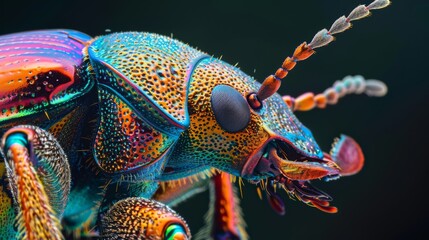 Microscopic examination of a beetle's exoskeleton, displaying its strength and flexibility, - obrazy, fototapety, plakaty