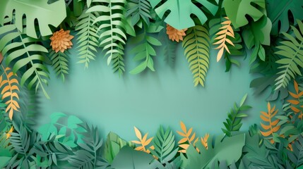 Nature-inspired paper cutout, tropical forest backdrop