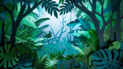 Nature-inspired paper cutout, tropical forest backdrop