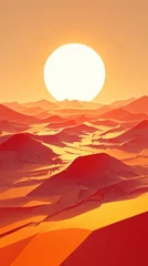 Poster Origami desert under paper sun, minimal landscape design © Anuwat