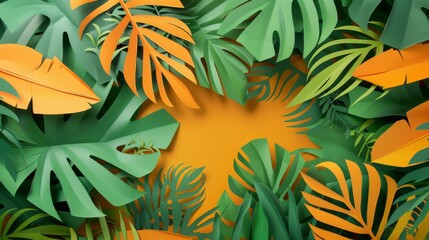 Fototapeta na wymiar Paper cutout of tropical plants, nature-inspired background