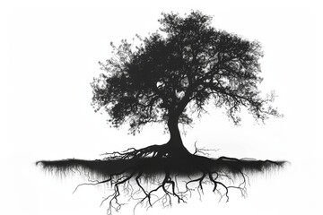 Silhouette of a tree with roots morphing into human veins