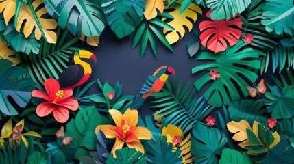 Tropical nature in paper art, cutout plant background
