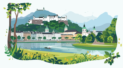 Naklejka premium Beautiful view of Salzburg and Salzach river in summe