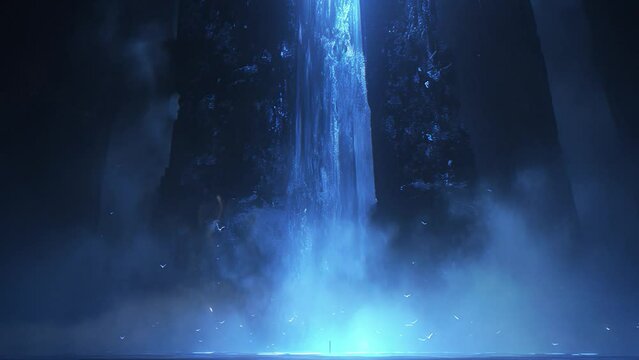 dark waterfall edge droplet suspended subtle aura. seamless looping overlay 4k virtual video animation background
