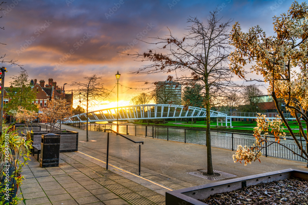 Canvas Prints bedford riverside bridge on the great ouse river at sunrise. england