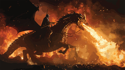 Giant dragon explode a fire breathe on a heroic medieval