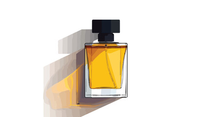 Elegant transparent bottle of yellow perfume with bla