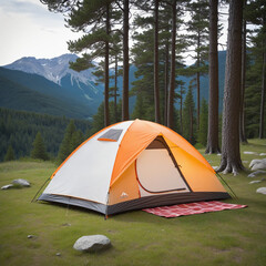 A camping tent isolated on transparent background colorful background