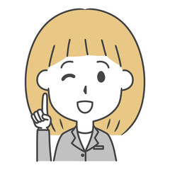 人差し指を立てるスーツ姿の女性　上半身　イラスト