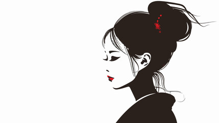 Girl with traditional hairstyle. Asian Woman silhouette