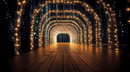 Fototapeta premium Empty street with a tunnel of string lights
