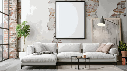 Frame mockup in living room loft industrial style 3d