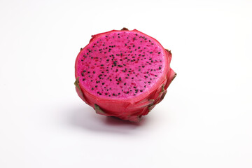 Ruby red exotic cactus dragon fruit whole cut half on white background - 768479123