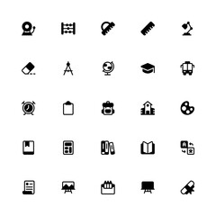School Icon with Glyph Style. Education Icon Collection with Editable Stroke and Pixel Perfection
