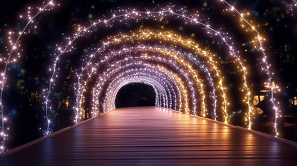 Fototapeta premium Empty street with a tunnel of string lights