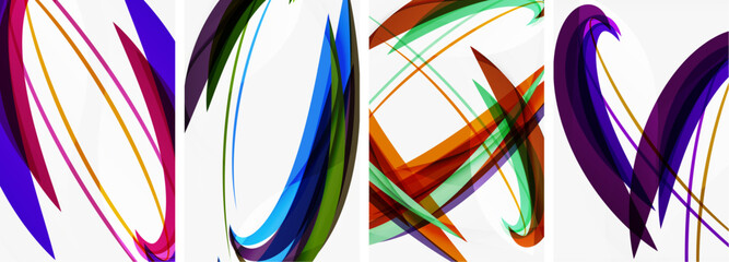 Colorful wave lines poster set for wallpaper, business card, cover, poster, banner, brochure, header, website - 768480744