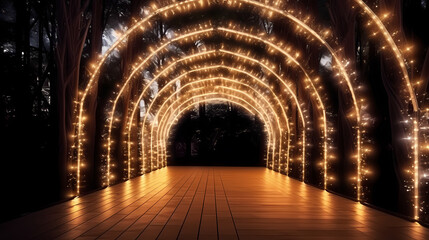 Fototapeta premium Empty street with a tunnel of string lights