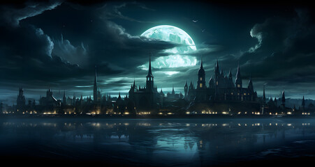 an image of a gothic setting and full moon
