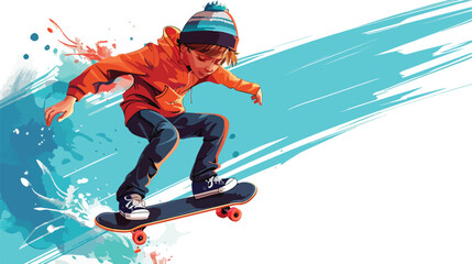 Illustration of a blackboard with a boy skating