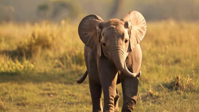 elephants walking in the fields. 4k video animation