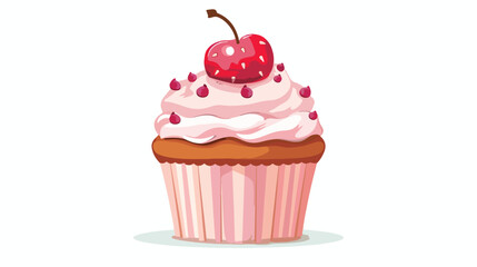 illustration of a strawberry Cupcake with cherry 