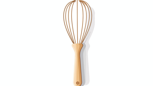 Kitchen whisk with a wooden handle on a white background