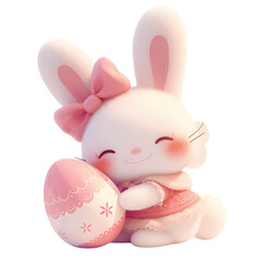 Cute Rabbit With Easter Egg 3d render Animation on transparent background