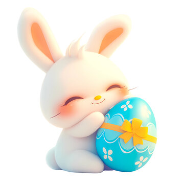 Cute Rabbit With Easter Egg 3d render Animation on transparent background