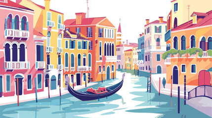Narrow canal with gondola in Venice Italy. Architectu - obrazy, fototapety, plakaty