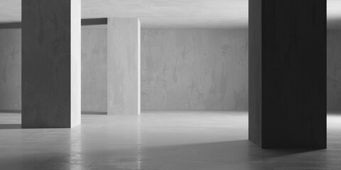 Abstract empty concrete interior. Minimalistic dark room design template - 768483505