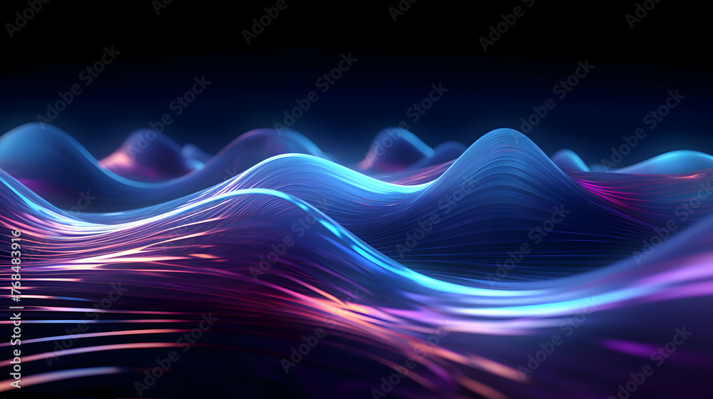 Fototapete Digital technology 3D curve light wave abstract graphic poster web page PPT background
