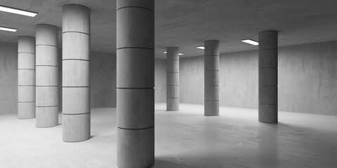 Concrete room with abstract interior. Open space. Industrial background template - 768484146