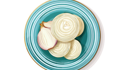 Sliced onion on a blue plate transparent background.