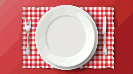 Top view on colored background empty round white plat
