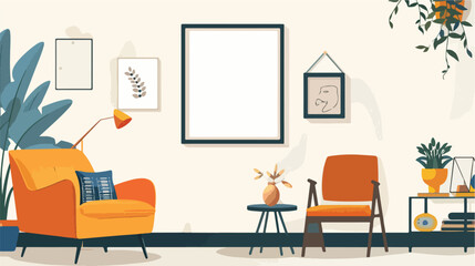 Modern bright interior with empty frame flat vector 