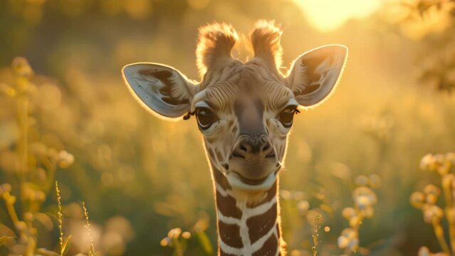 baby giraffe with blur background. 4k video animation