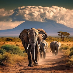 Photo elephants in amboseli national park kenya africa - obrazy, fototapety, plakaty