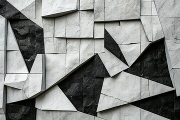 Detail of a stone wall with black and white geometric shapes