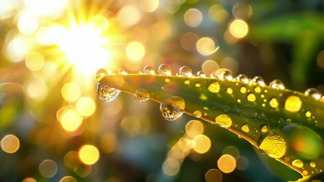 Water droplets on a blade of gr magnified by the suns rays creating a miniature world within each drop.