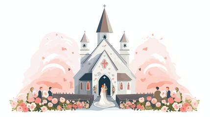 Whimsical Wedding Church Flat vector isolated on white
