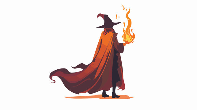 mysterious witcher in a cloak holding a fire man