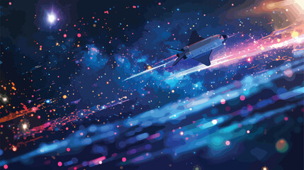 Nebula Space Shuttle Dark night sky with many stars. - obrazy, fototapety, plakaty