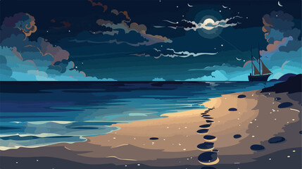 Night scenery on a beach by a sea