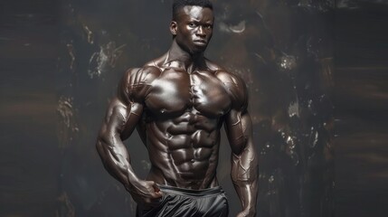 Exceptional athlete with a sculpted physique featuring defined abdominal, shoulder, bicep, tricep, and chest muscles.