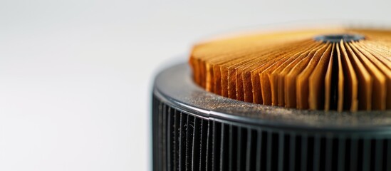Dirty and contaminated shop vacuum filter with 1-layer pleated paper for dry pickup of dirt, sawdust, and debris on a white background. Cartridge filter.