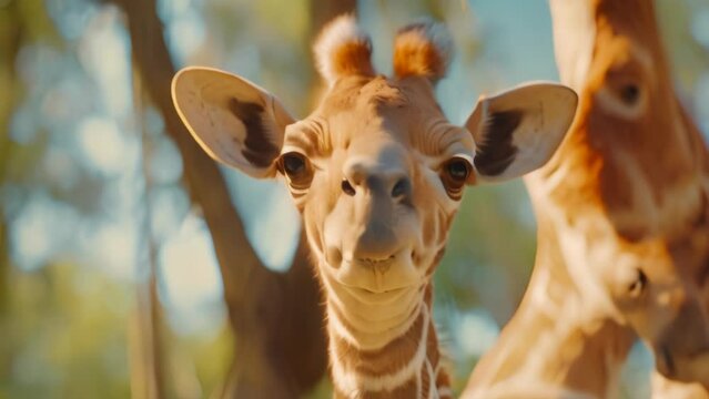 baby giraffe with blur background. 4k video animation