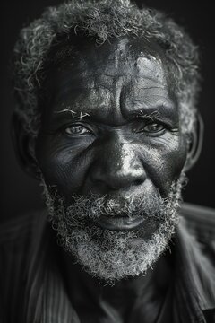 Portrait of an old man with a painted face,  Black and white