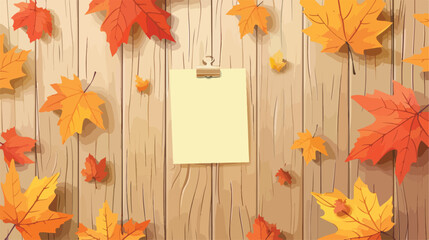Pinned adhesive note against autumn leaves on wood flat