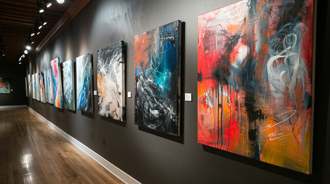 A series of abstract paintings hanging in the gallery, each one inspired by the changing seasons and rhythms of farm life. 
